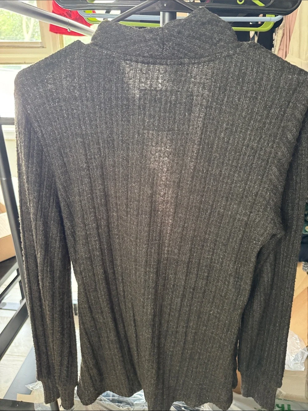 Maeve Charcoal Ribbed Draped Pullover Cardigan